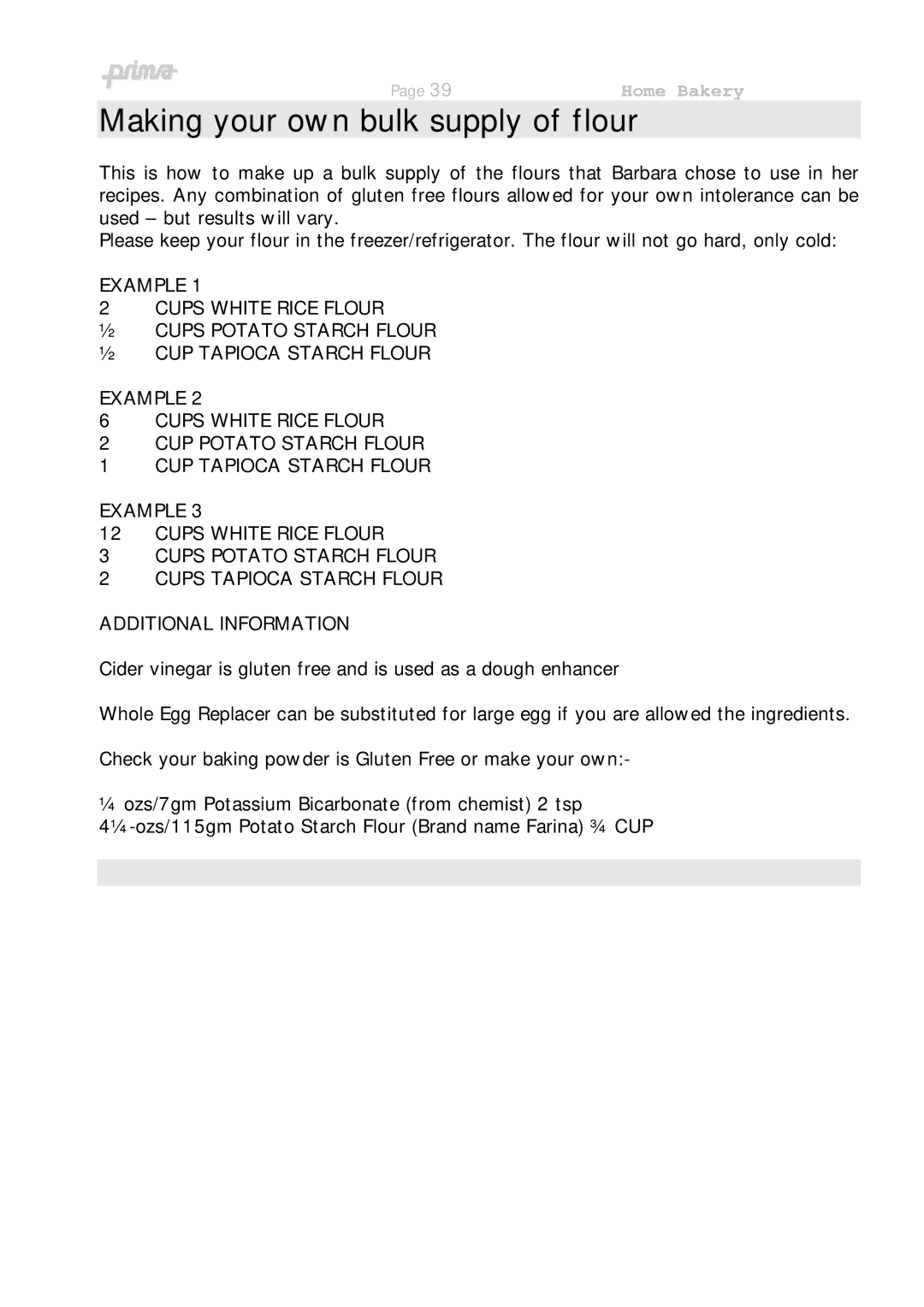 Prima ABM 7 instruction manual Making your own bulk supply of flour 