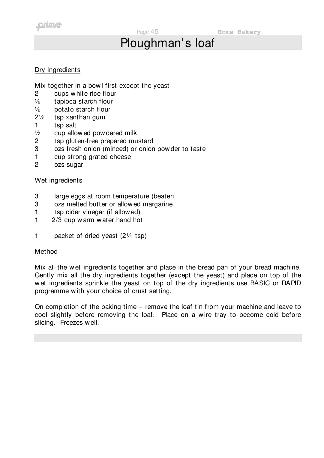 Prima ABM 7 instruction manual Ploughman’s loaf 