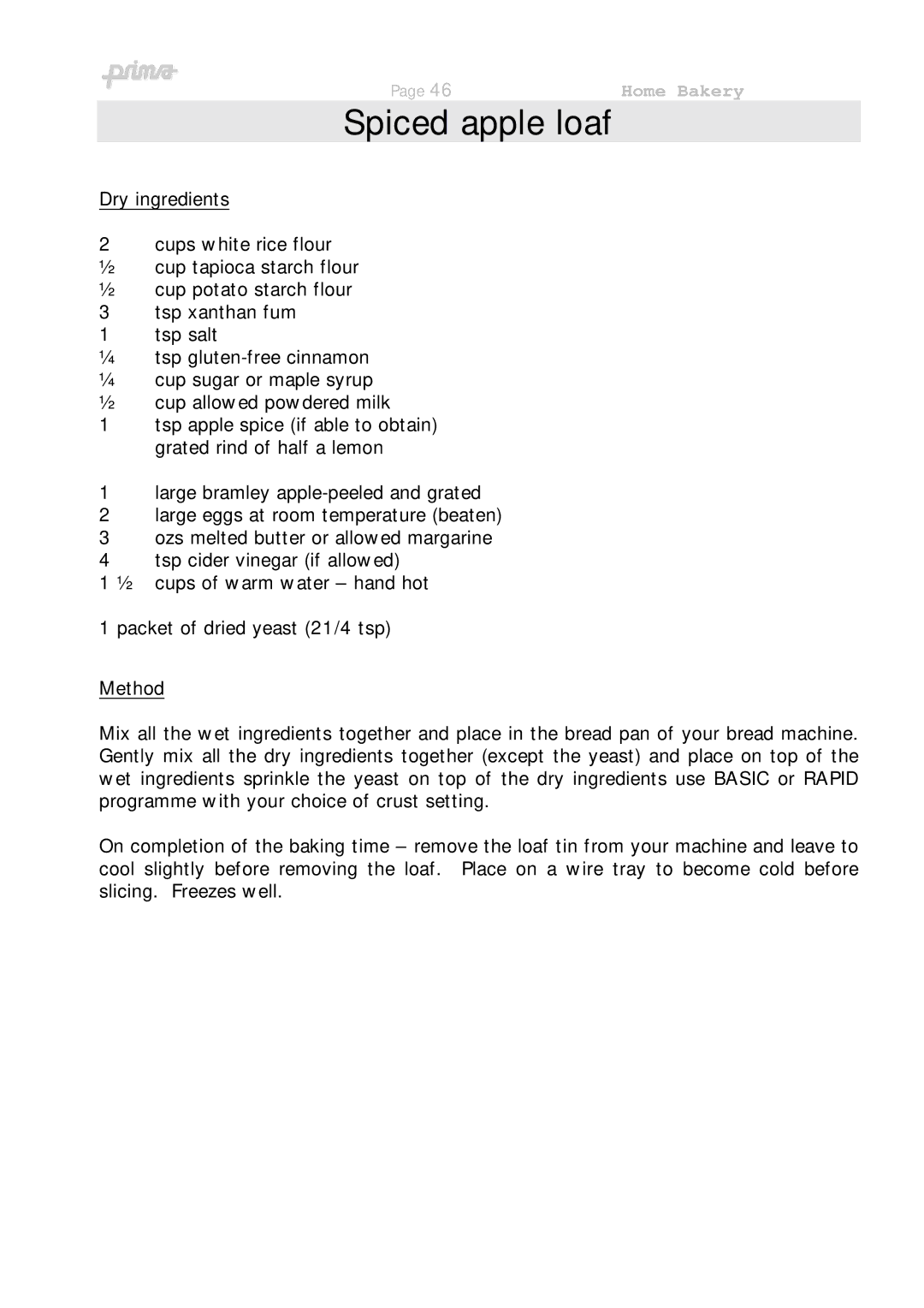 Prima ABM 7 instruction manual Spiced apple loaf 