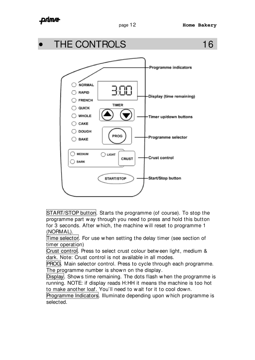 Prima ABM 9 instruction manual Controls 