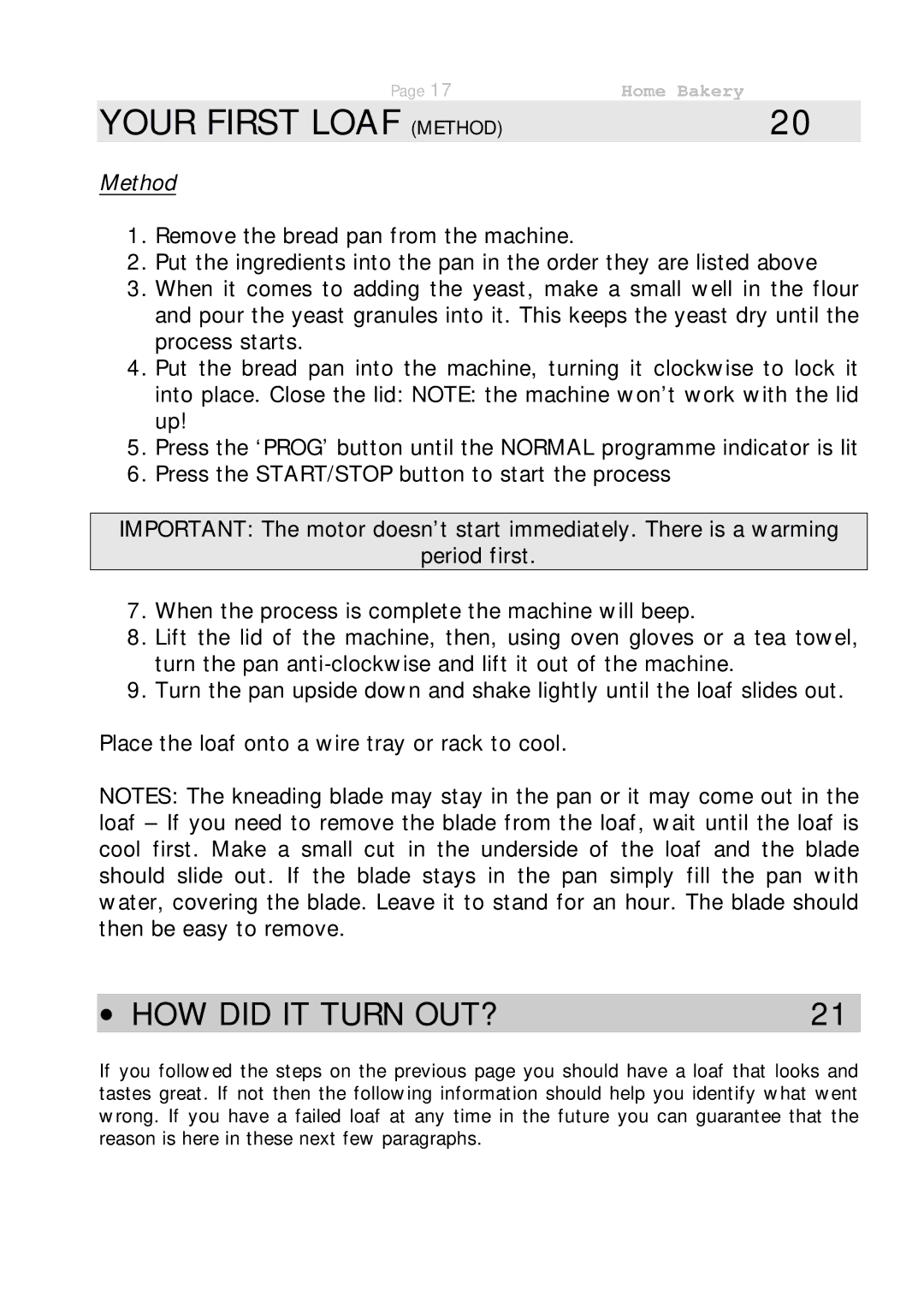 Prima ABM 9 instruction manual Your First Loaf Method 