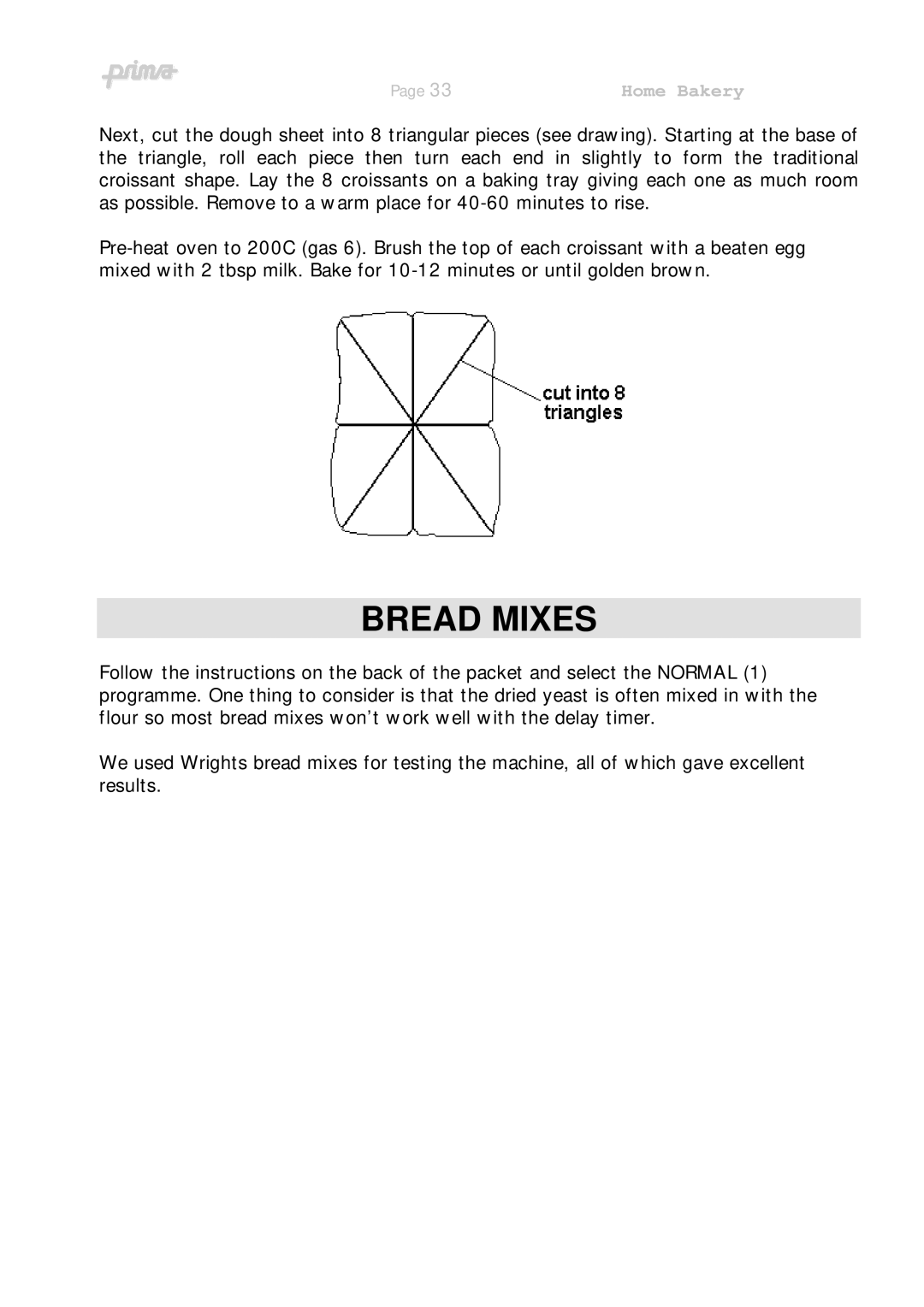 Prima ABM 9 instruction manual Bread Mixes 