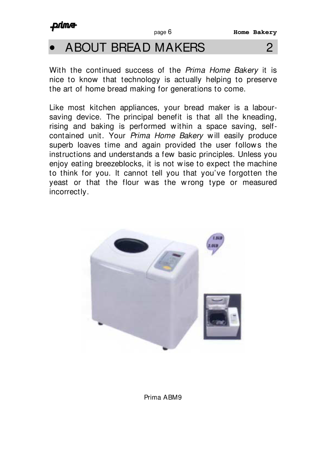 Prima ABM 9 instruction manual About Bread Makers, Prima ABM9 