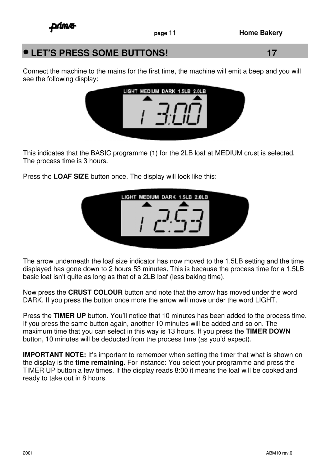 Prima ABM10 instruction manual LET’S Press Some Buttons 