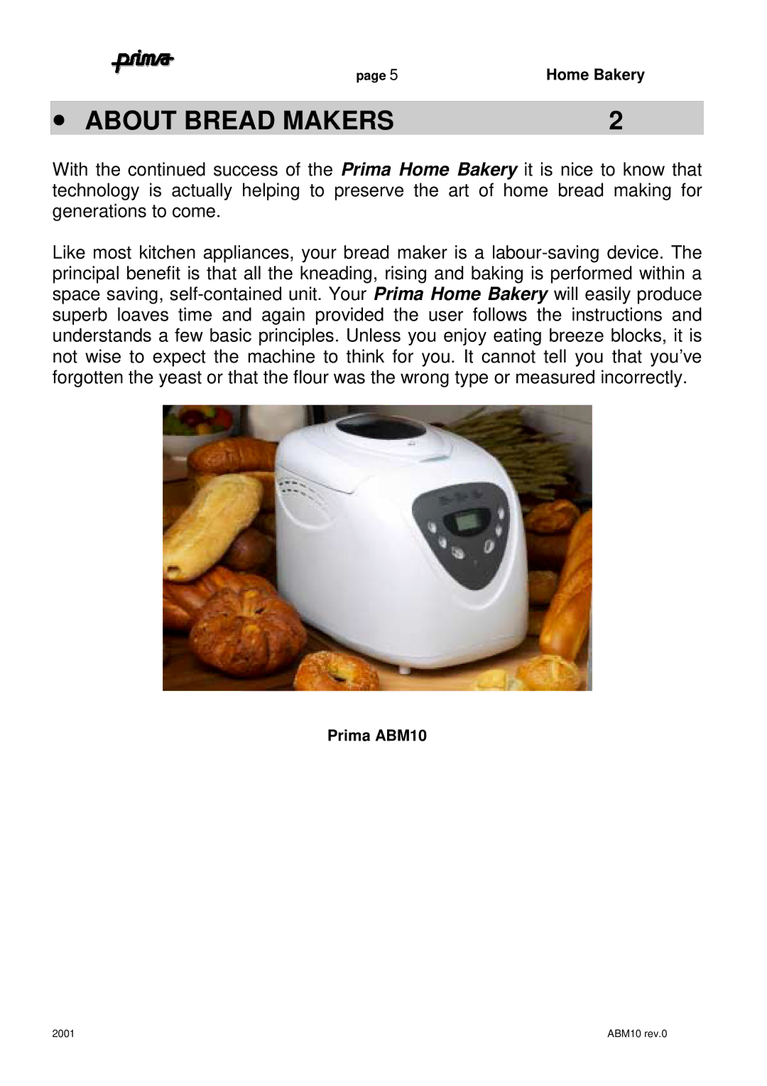 Prima instruction manual About Bread Makers, Prima ABM10 