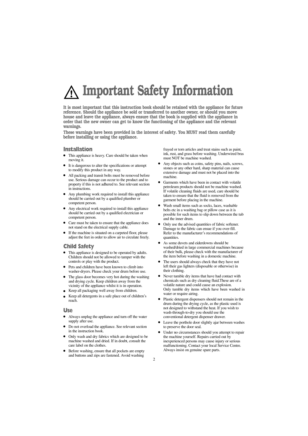 Prima Donna Designs LPR 720 manual Installation, Child Safety, Use 