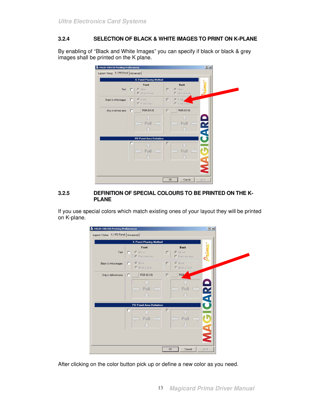 Prima ID Card Printer manual Selection of Black & White Images to Print on K-PLANE 