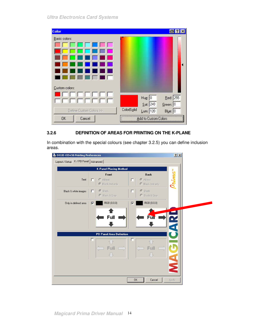 Prima ID Card Printer manual Definition of Areas for Printing on the K-PLANE 