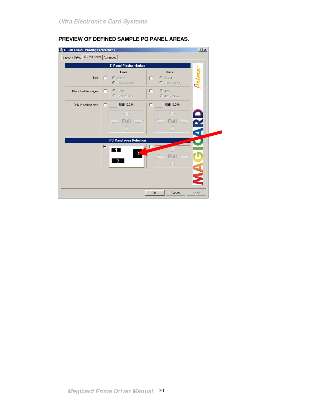 Prima ID Card Printer manual Preview of Defined Sample PO Panel Areas 