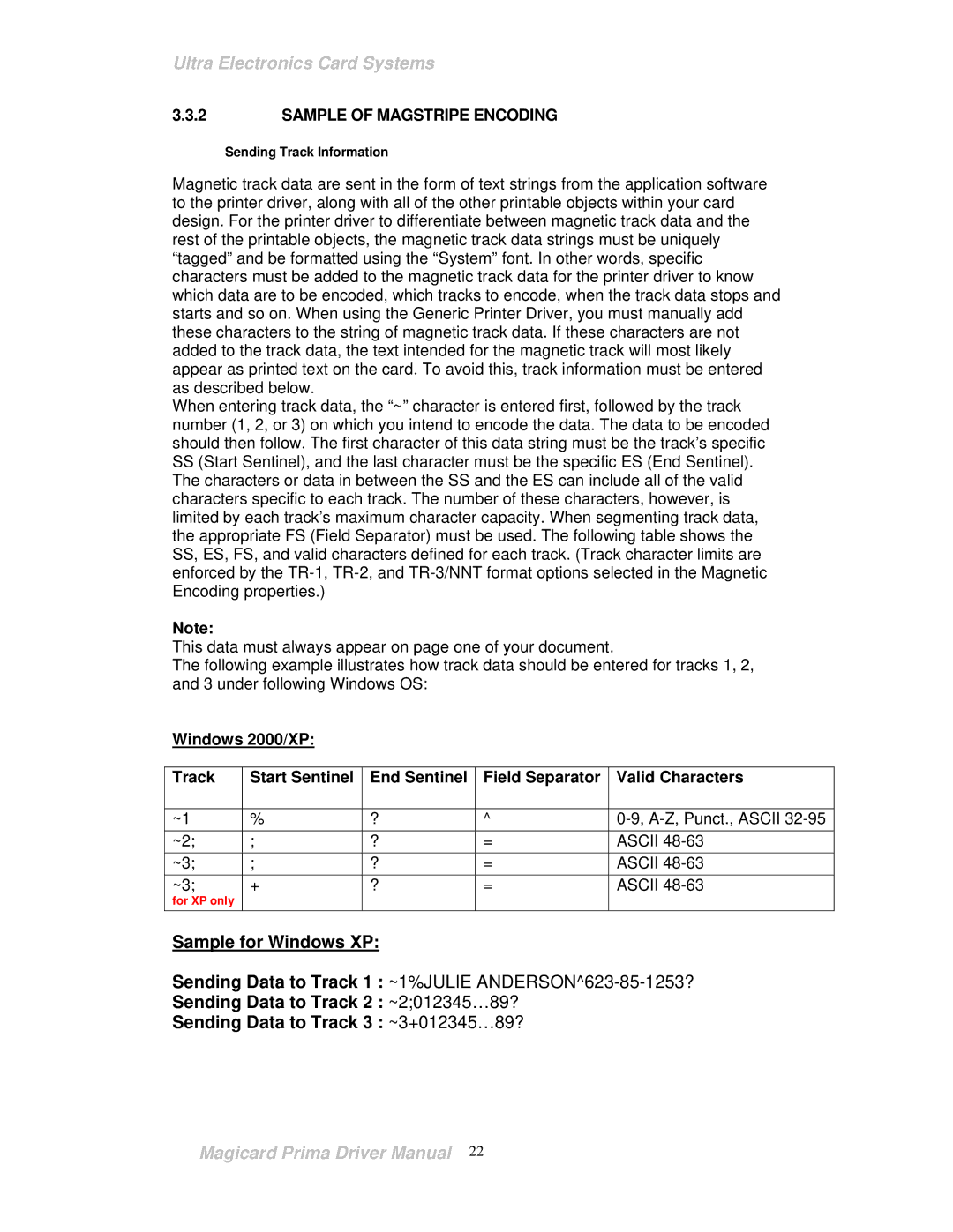 Prima ID Card Printer manual Sample of Magstripe Encoding 