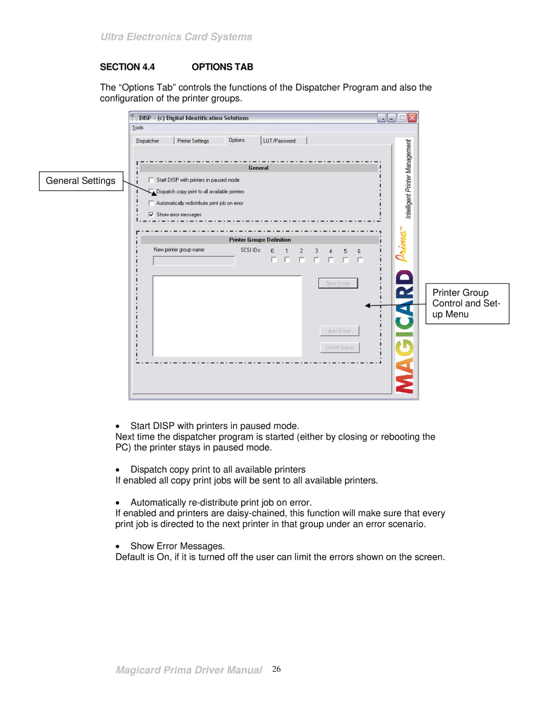 Prima ID Card Printer manual Options TAB 