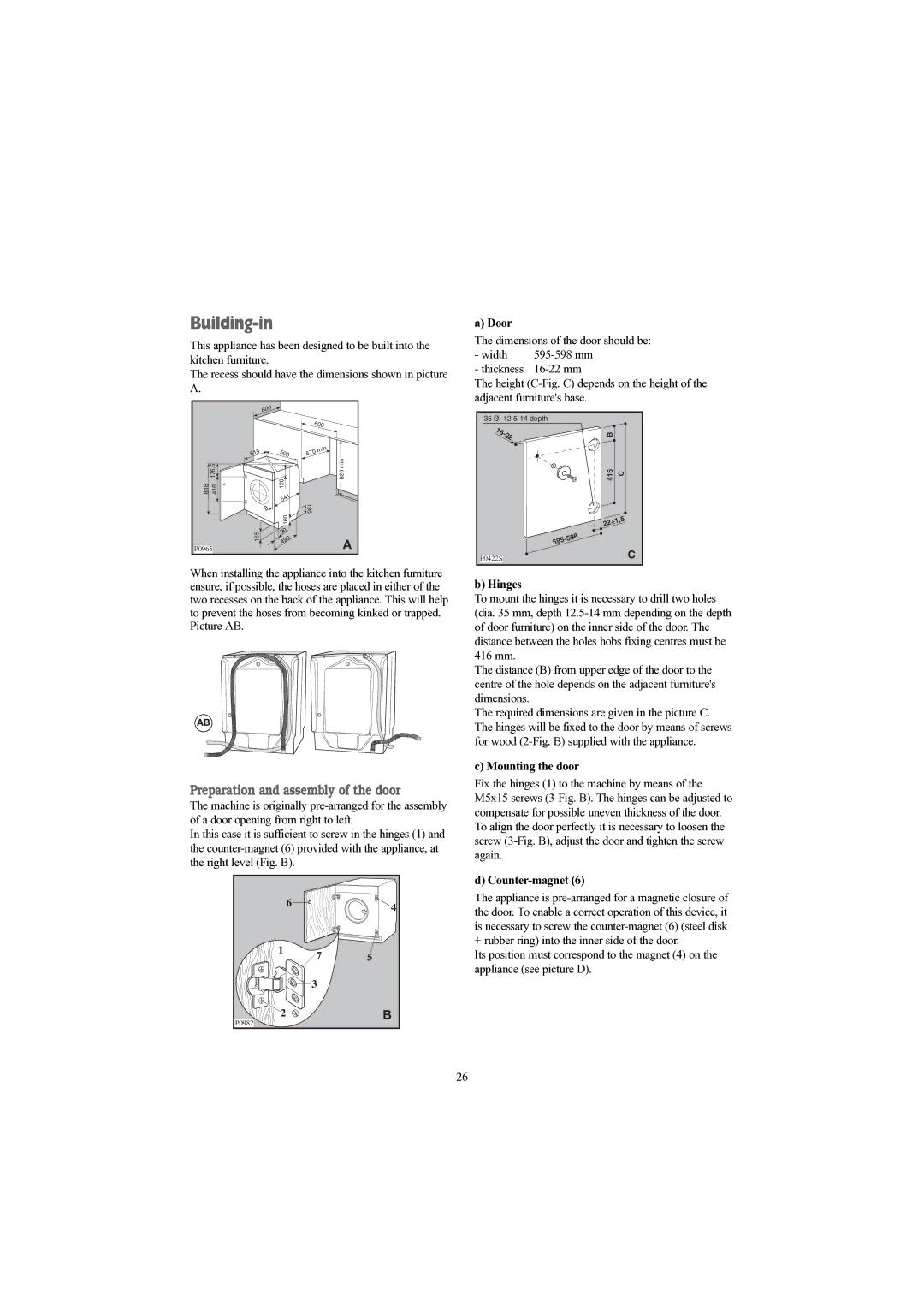 Prima LPR 712 manual Building-in, Preparation and assembly of the door 