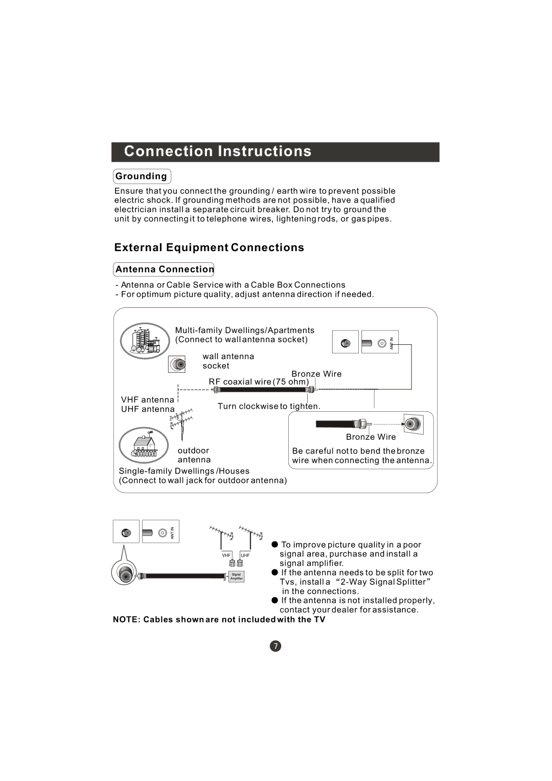 Prima LV-1958P manual Connection Instructions, Grounding 