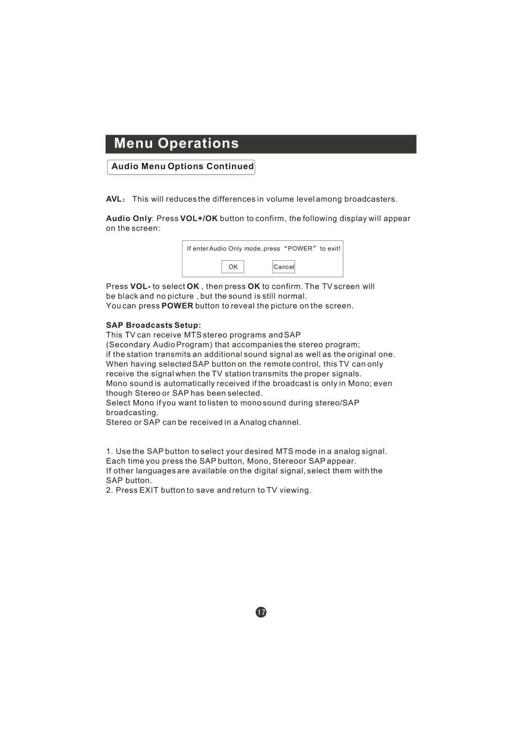 Prima LV-1958P manual SAP Broadcasts Setup 