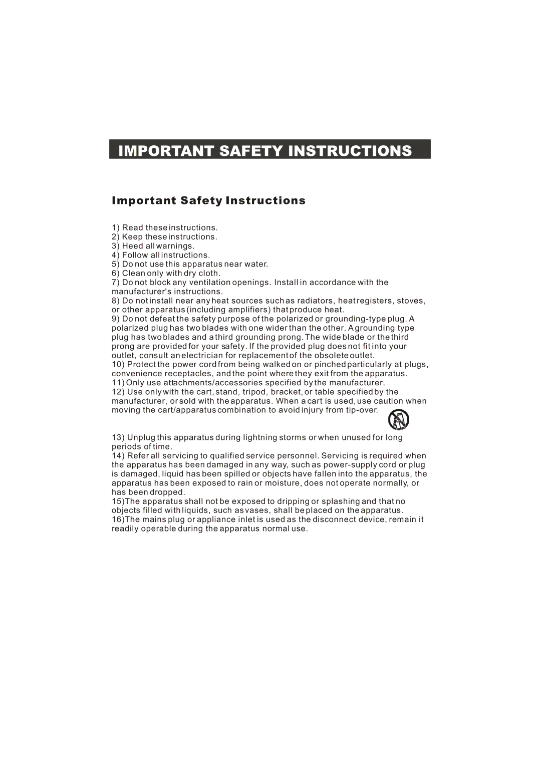 Prima LV-1958P manual Important Safety Instructions 