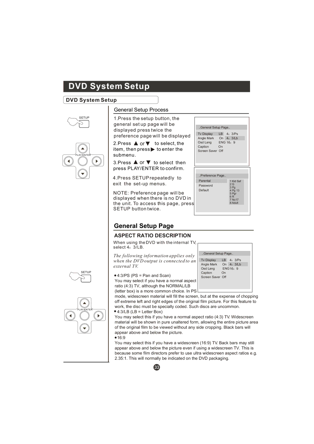 Prima LV-1958P manual DVD System Setup 