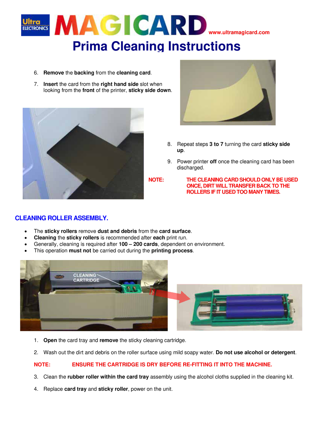 Prima Prima manual Cleaning Roller Assembly, Remove the backing from the cleaning card 