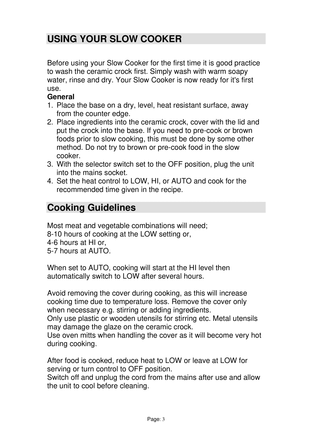 Prima PSO003 manual Using Your Slow Cooker, General 