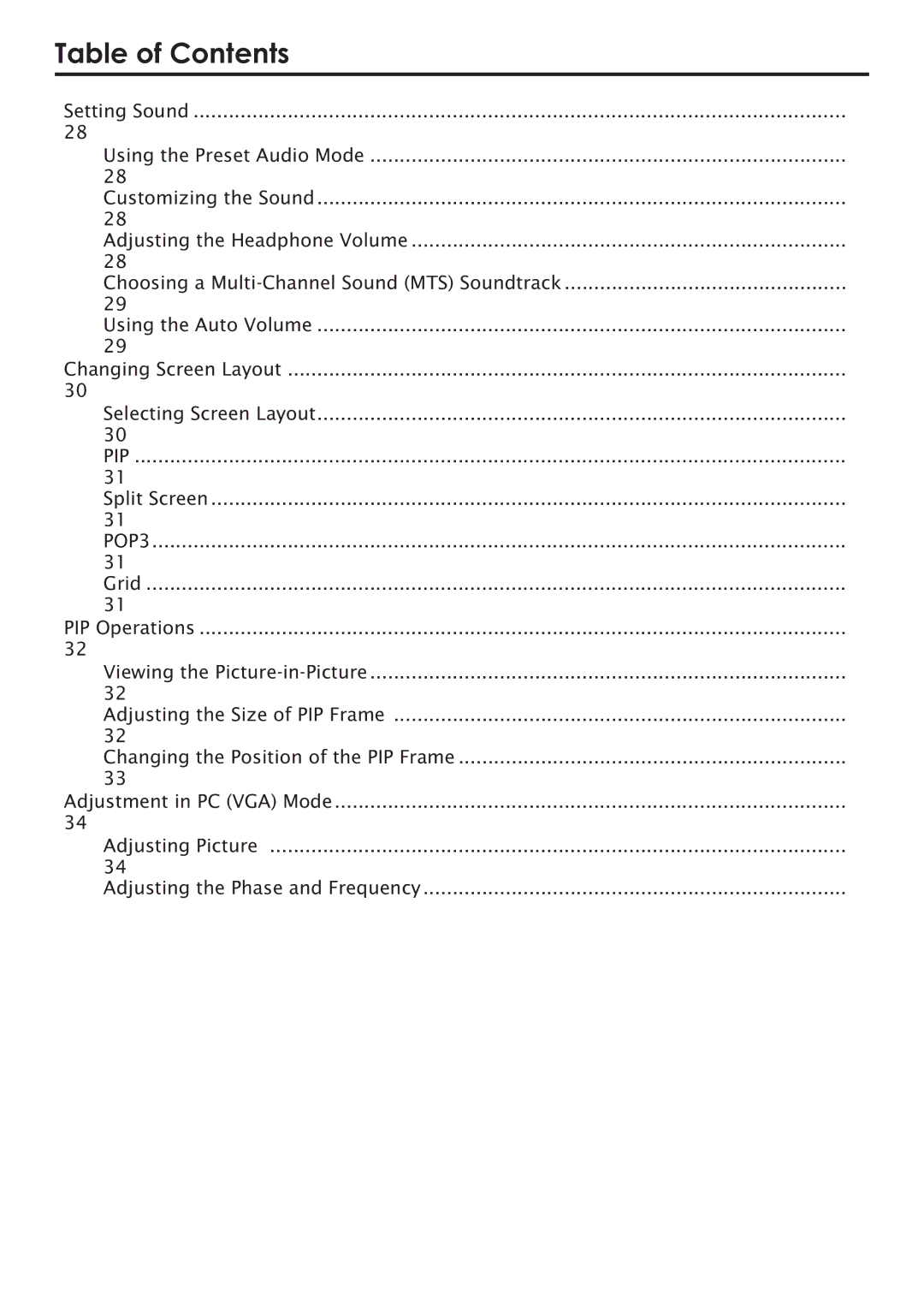 Primate Systems PDP TV manual Table of Contents 