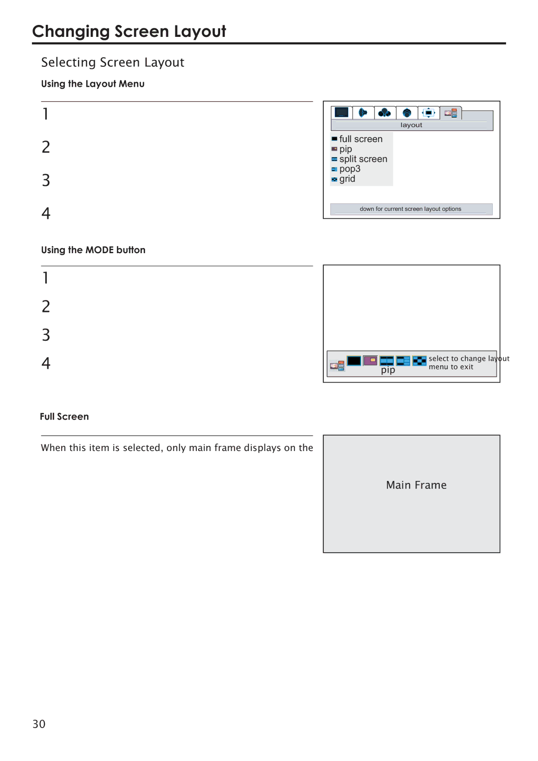 Primate Systems PDP TV manual Changing Screen Layout, Selecting Screen Layout, Using the Layout Menu 