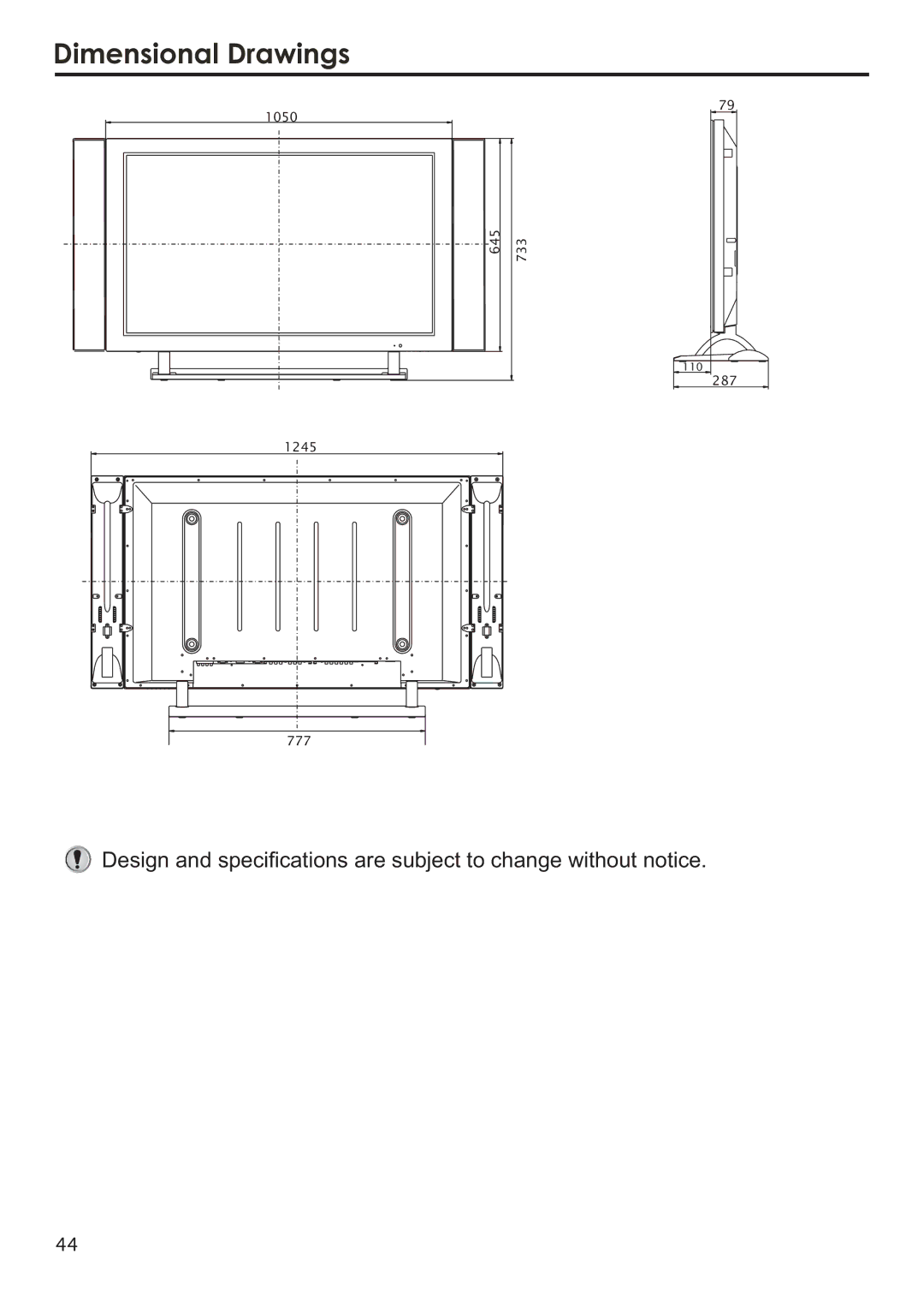 Primate Systems PDP TV manual Dimensional Drawings 