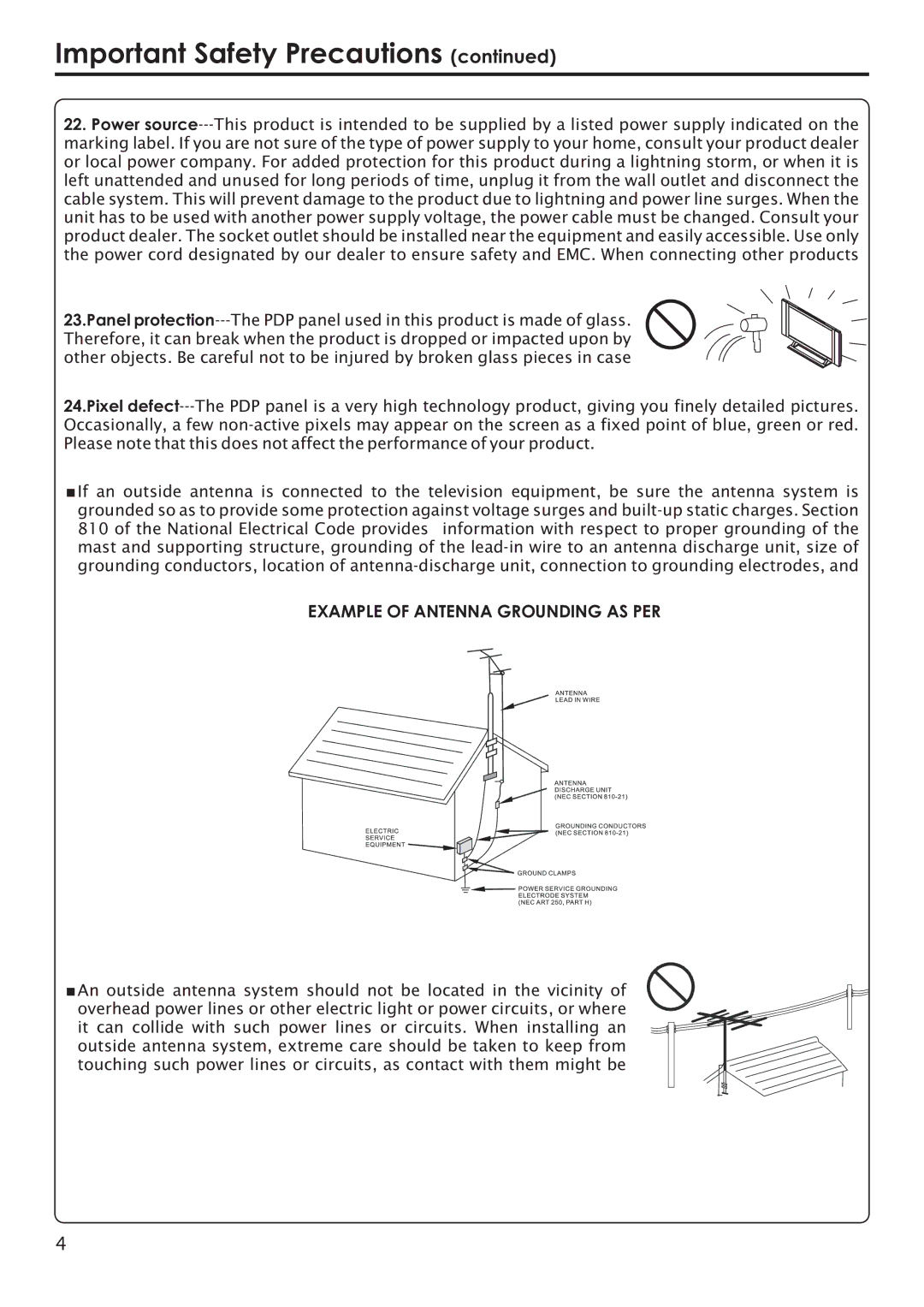 Primate Systems PDP TV manual Example of Antenna Grounding AS PER 