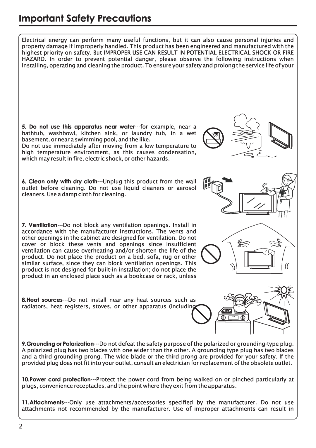 Primate Systems PDP TV manual Important Safety Precautions 