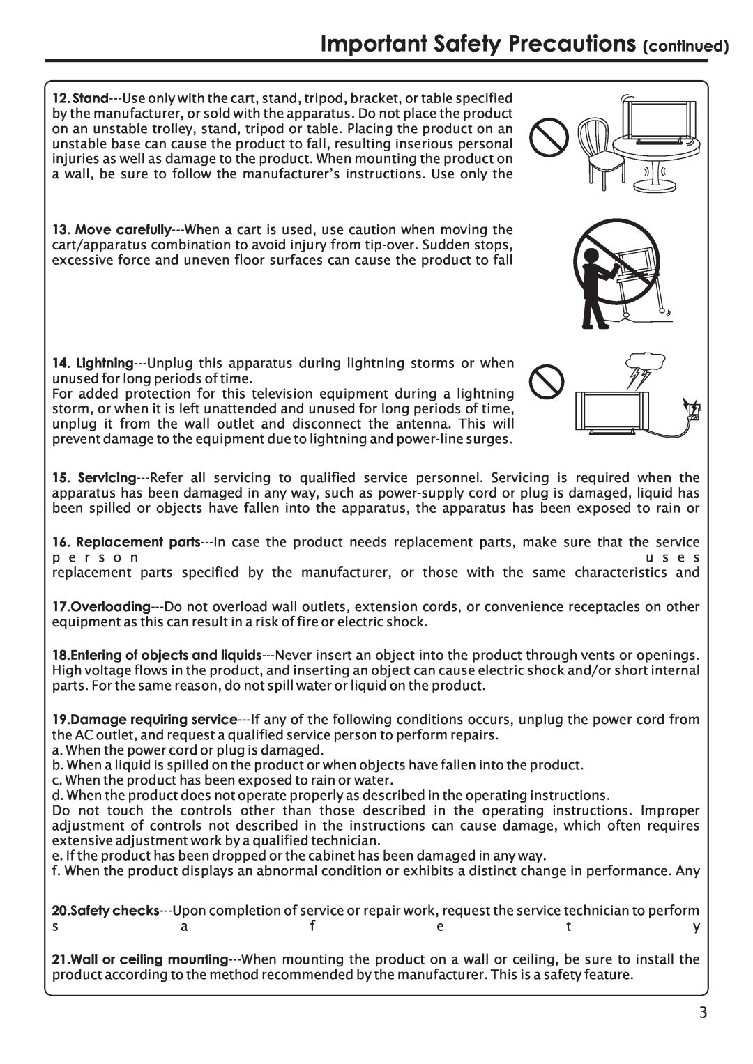 Primate Systems PDP TV manual Important Safety Precautions continued 
