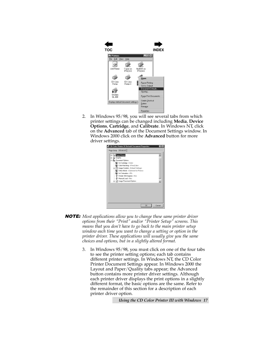 Primera Technology 000424-510171-(05) manual Using the CD Color Printer III with Windows 