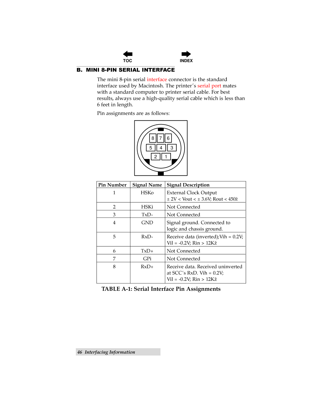 Primera Technology 000424-510171-(05) manual Mini 8-PIN Serial Interface, Pin Number, Signal Description 