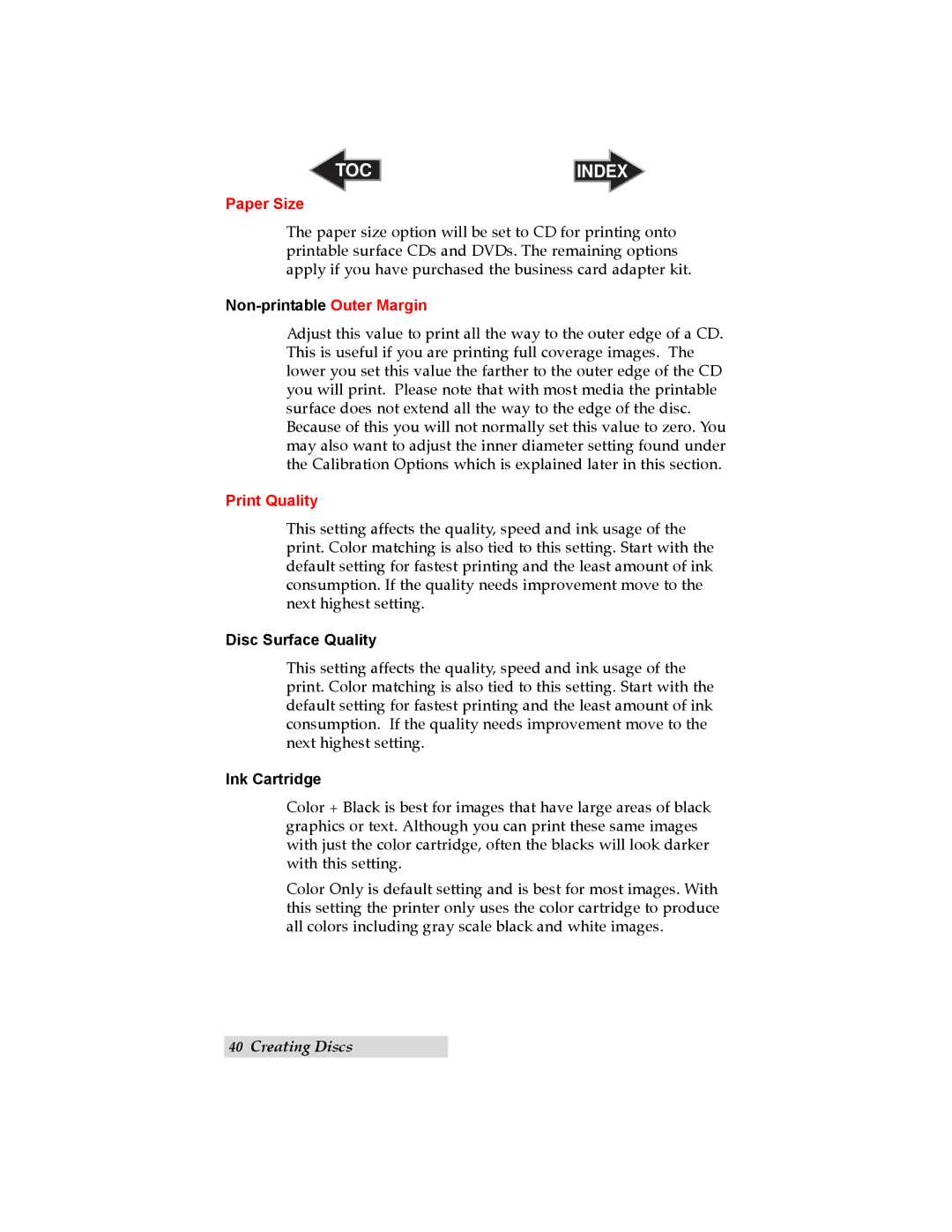 Primera Technology 032910-511262 user manual Paper Size, Non-printable Outer Margin, Print Quality, Disc Surface Quality 