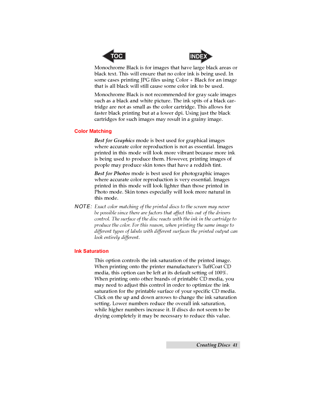 Primera Technology 032910-511262 user manual Color Matching Ink Saturation 