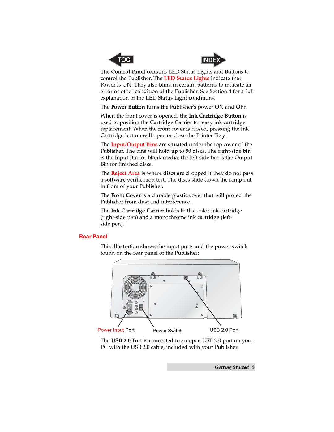 Primera Technology 032910-511262 user manual Rear Panel 