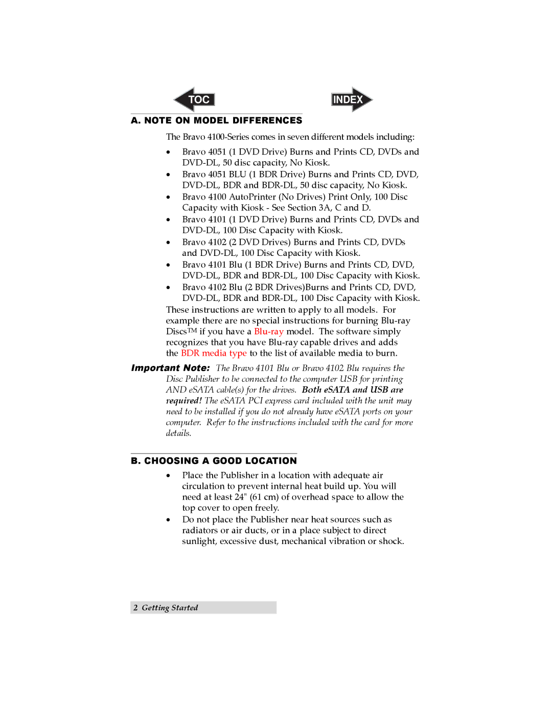 Primera Technology 091211-511276 user manual Toc, Choosing a Good Location 