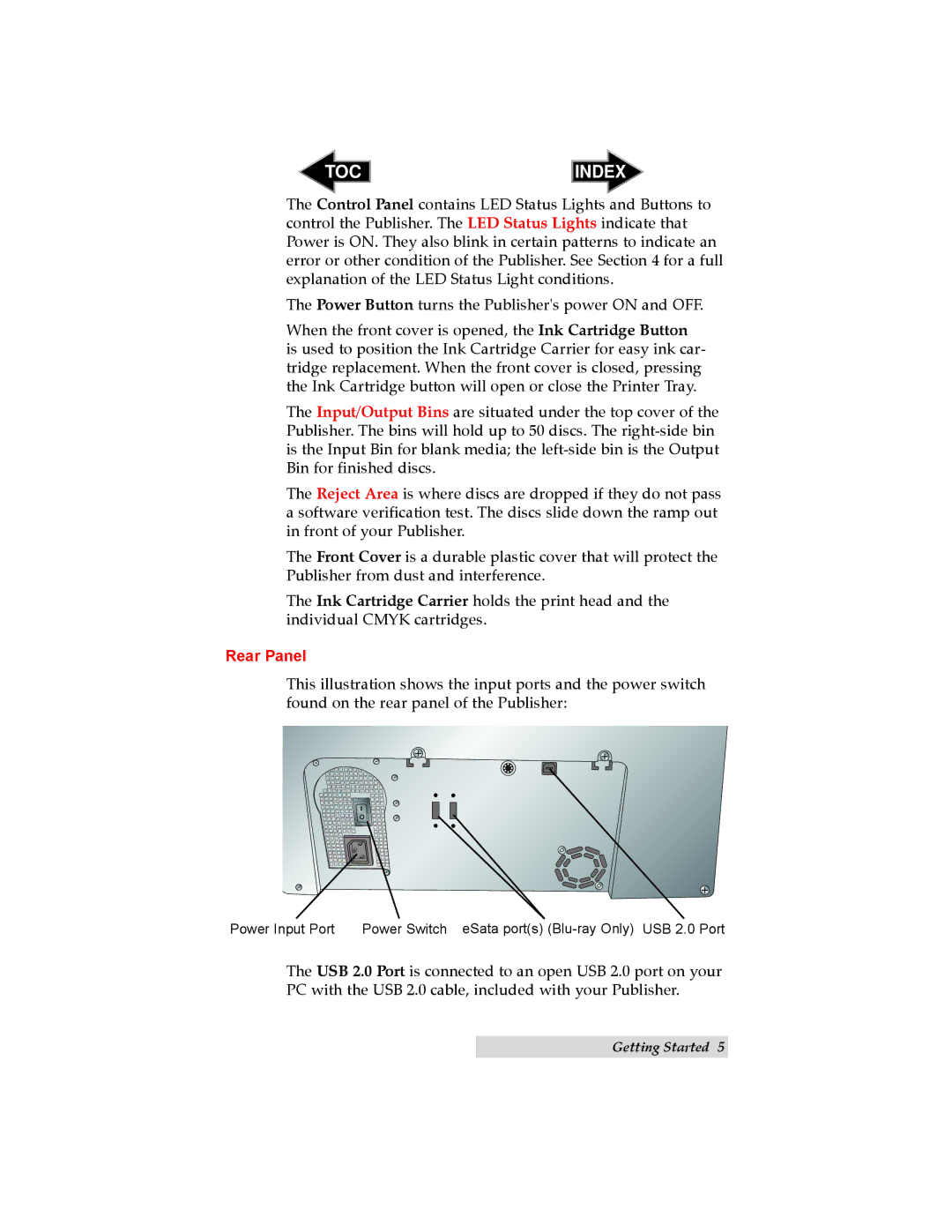 Primera Technology 091211-511276 user manual Rear Panel 