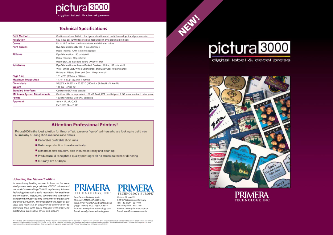 Primera Technology 3000 technical specifications Print Methods, Resolution, Colors, Print Speeds, Ribbons, Substrates 