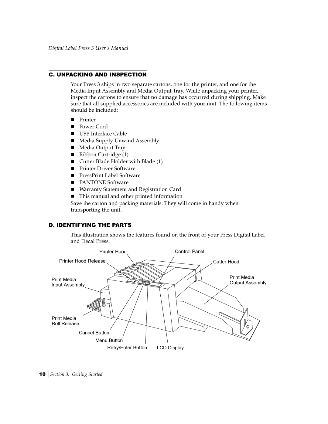 Primera Technology 510212 manual Unpacking and Inspection, Identifying the Parts 