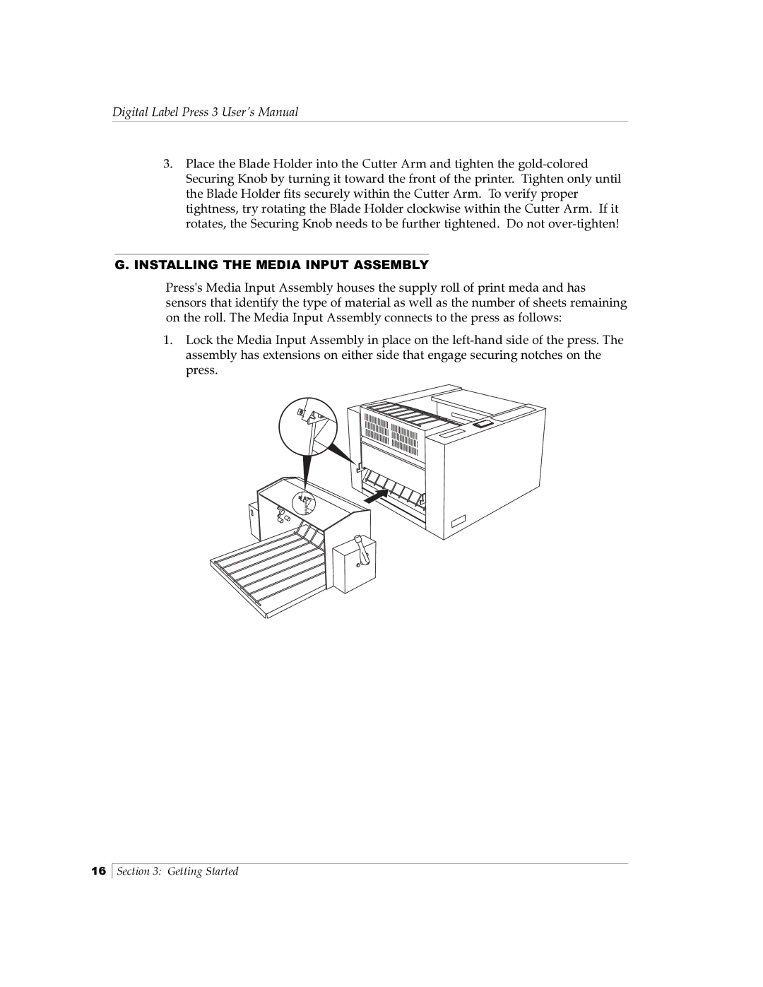 Primera Technology 510212 manual Installing the Media Input Assembly 