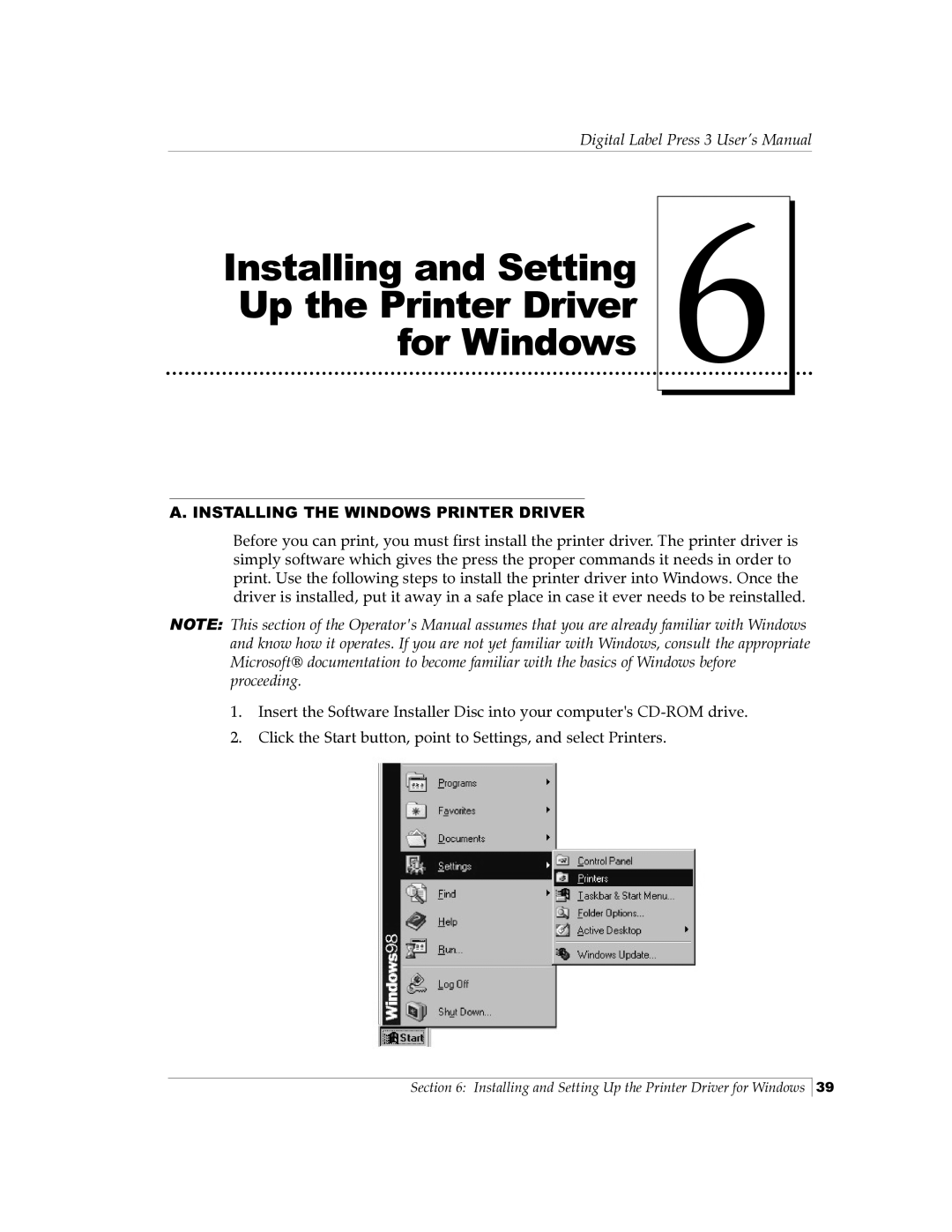 Primera Technology 510212 Installing and Setting Up the Printer Driver For Windows, Installing the Windows Printer Driver 