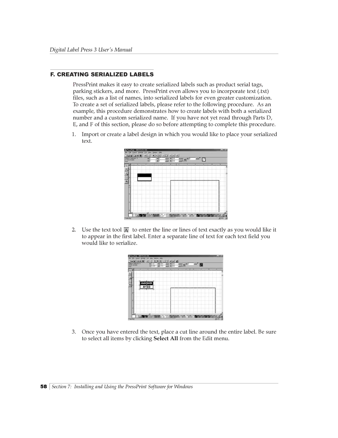 Primera Technology 510212 manual Creating Serialized Labels 