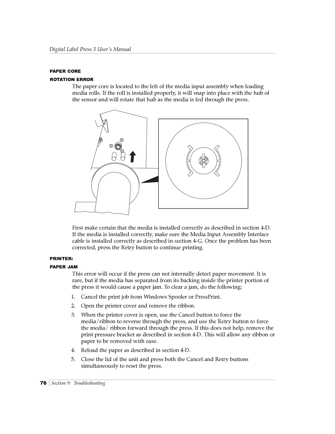 Primera Technology 510212 manual Paper Core Rotation Error 