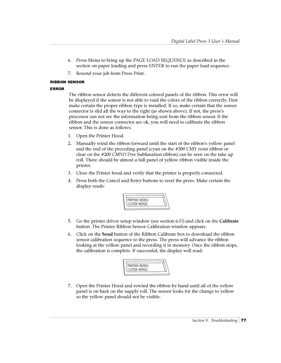 Primera Technology 510212 manual Ribbon Sensor Error 