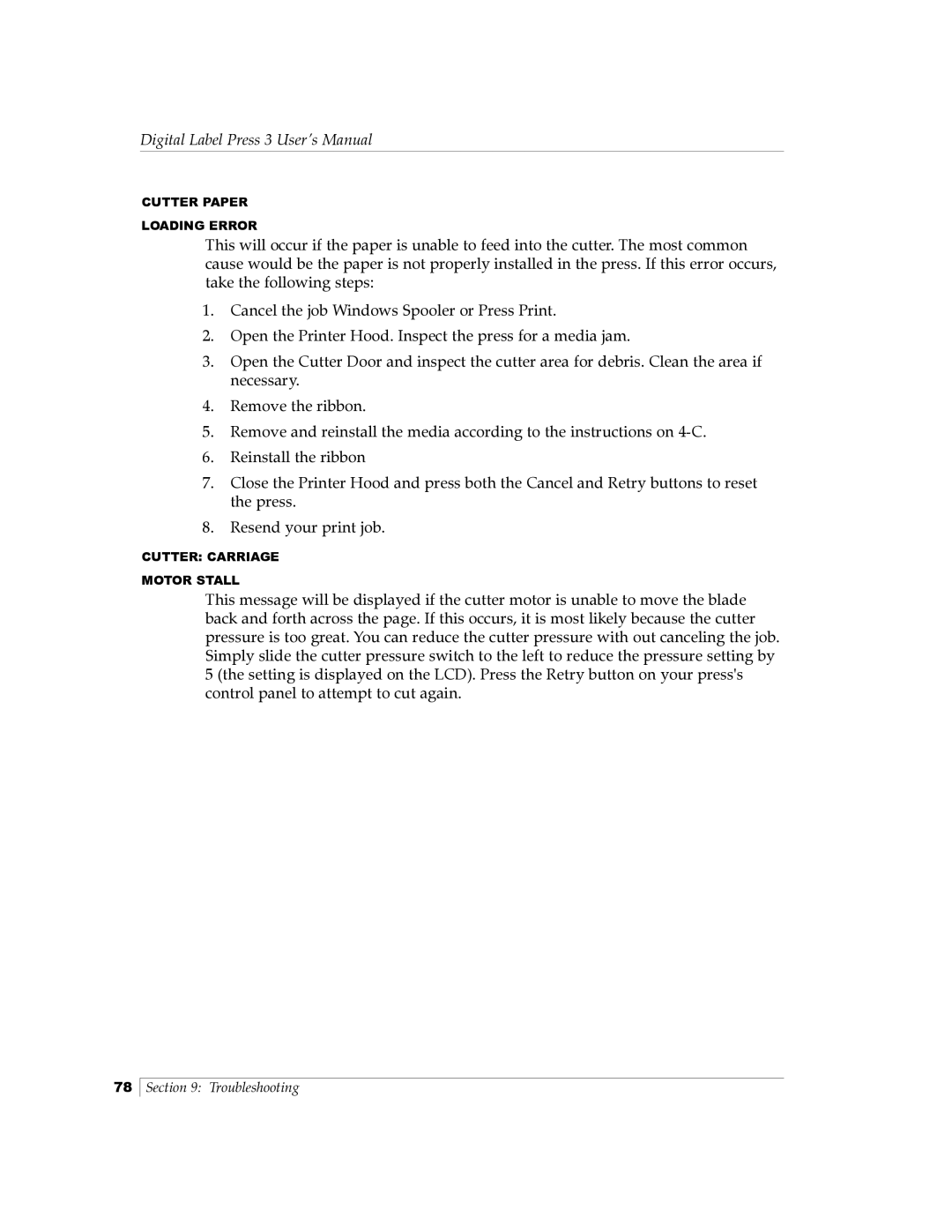 Primera Technology 510212 manual Cutter Paper Loading Error 