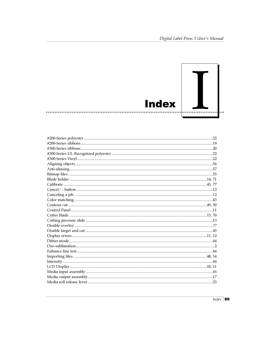 Primera Technology 510212 manual Index 