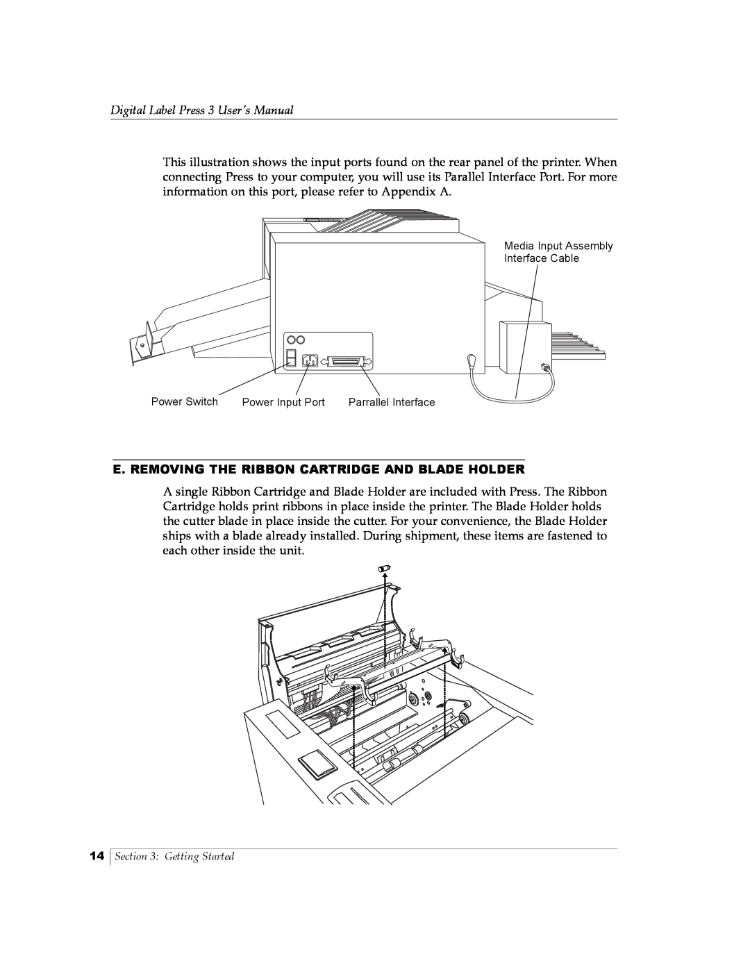 Primera Technology 510212 manual E. Removing The Ribbon Cartridge And Blade Holder, Digital Label Press 3 User’s Manual 