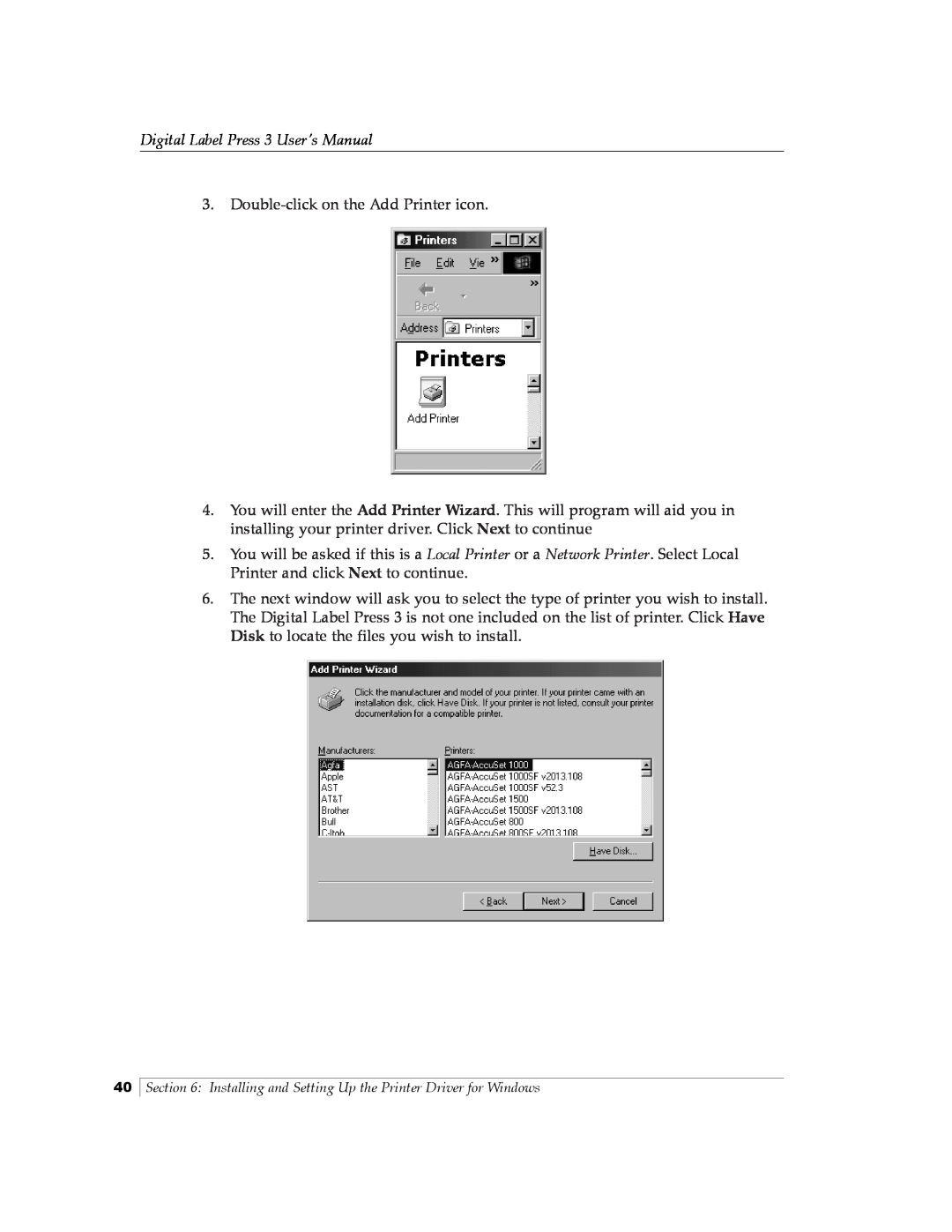 Primera Technology 510212 manual Digital Label Press 3 User’s Manual, Double-click on the Add Printer icon 