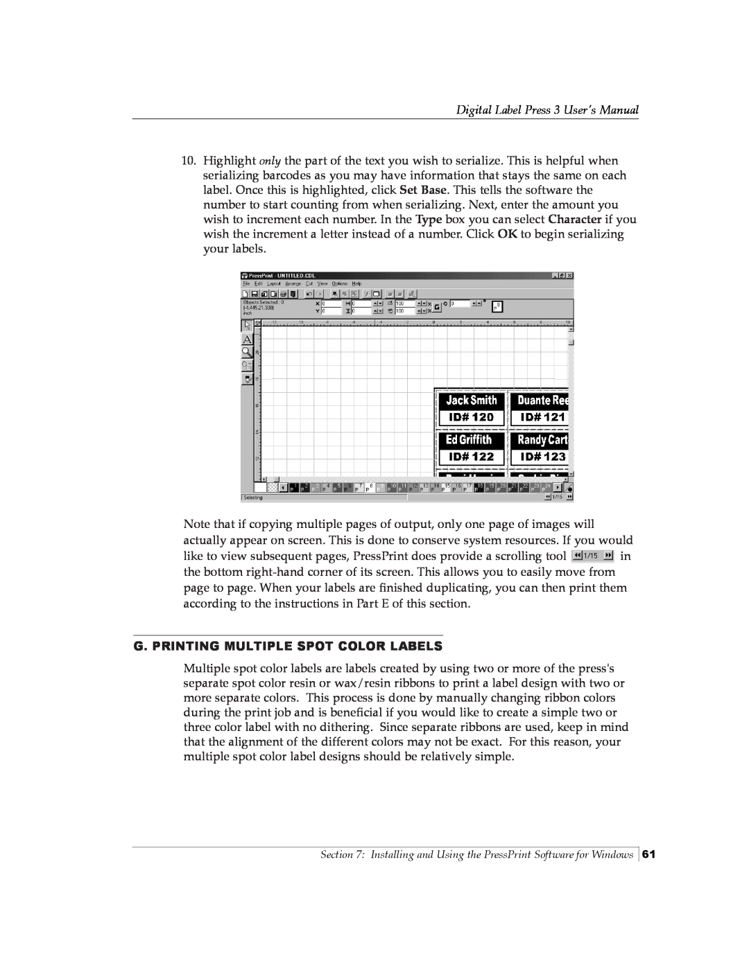 Primera Technology 510212 manual G. Printing Multiple Spot Color Labels, Digital Label Press 3 User’s Manual 