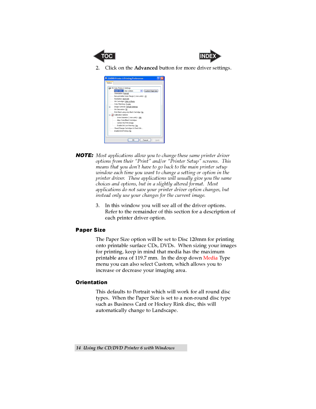 Primera Technology 6 user manual Paper Size 