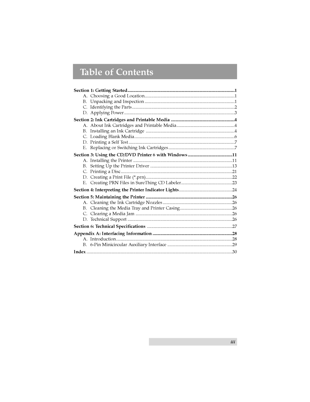 Primera Technology 6 user manual Table of Contents 