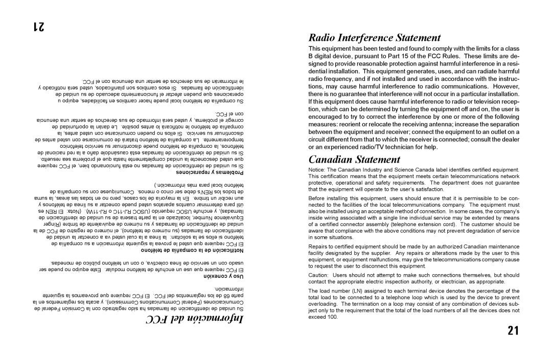 Primera Technology 9900CW manual FCC del Información Radio Interference Statement, Canadian Statement 